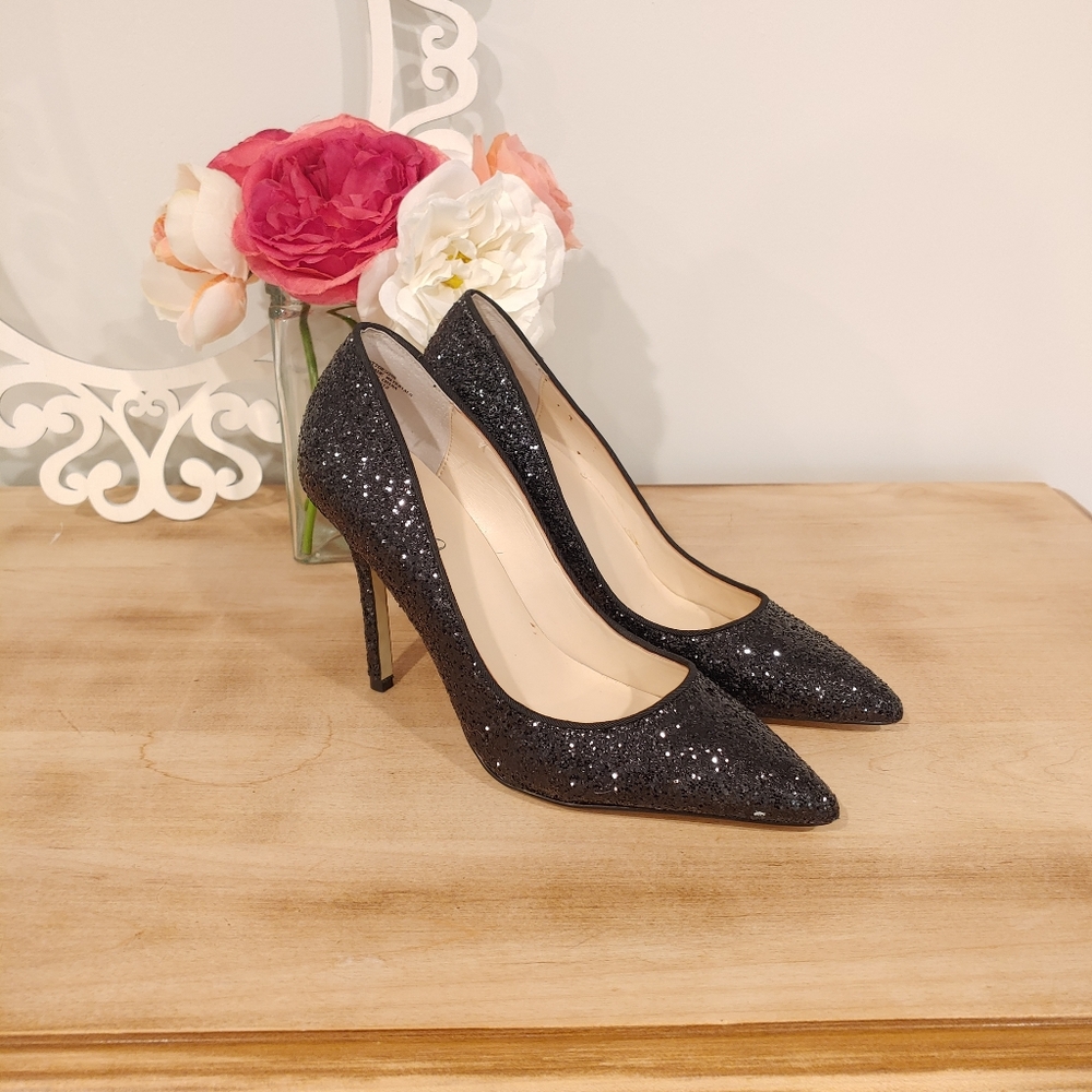 Boutique 9 Black Glitter Heels Size 7.5